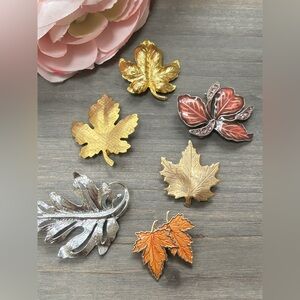 Vintage Leaf Brooches, Gorgeous (set of 6)
